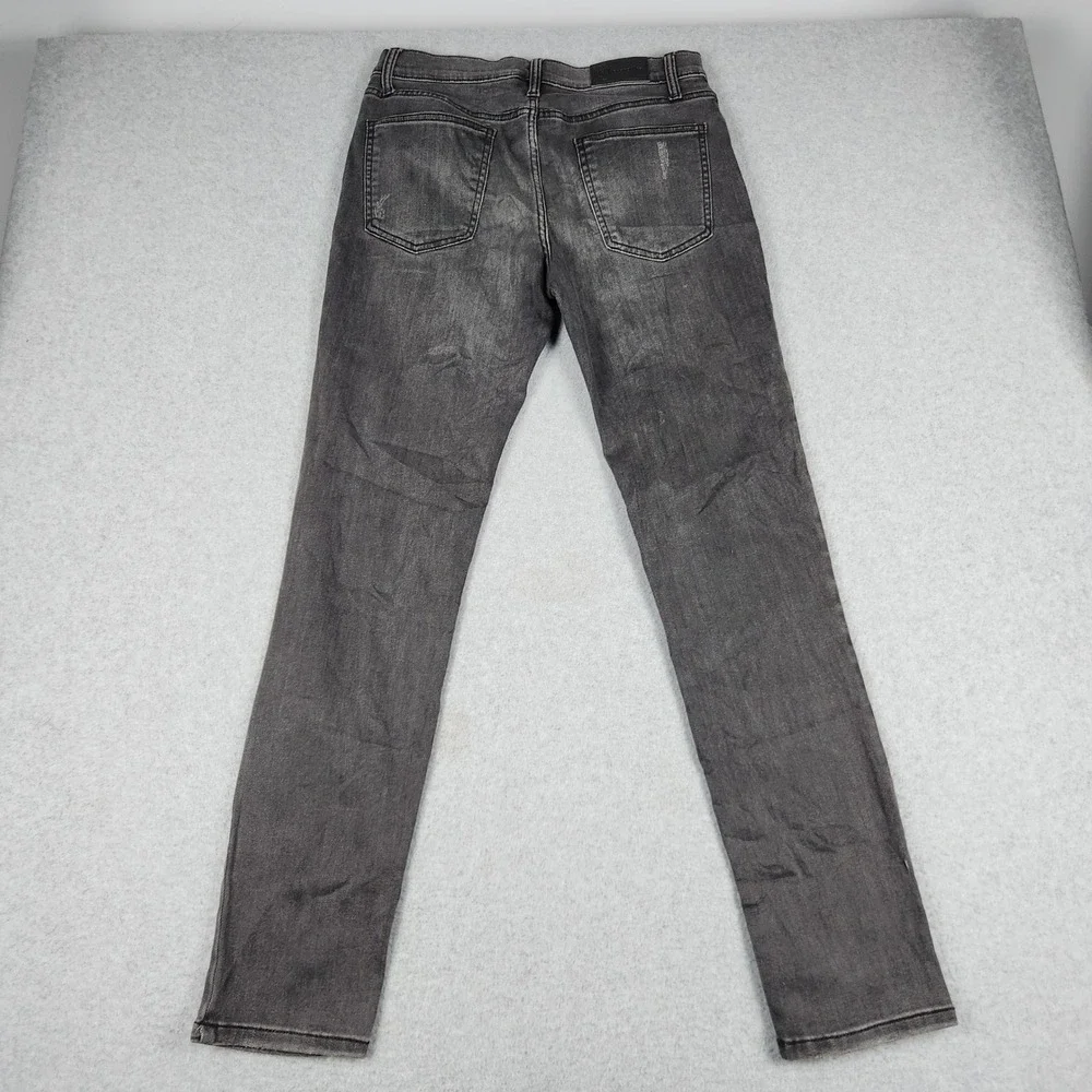 Original Use Jeans Mens 32x34 Black Denim Whiskered Cotton Slim Taper Distressed